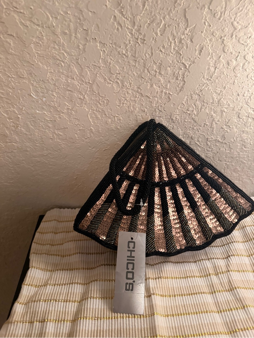 Chico's Rose Gold and Black Sequin Fan Handbag - Great for an evening event !